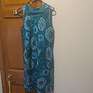 Sleeveless Teal Patterned Midi Dress - Unknown Brand